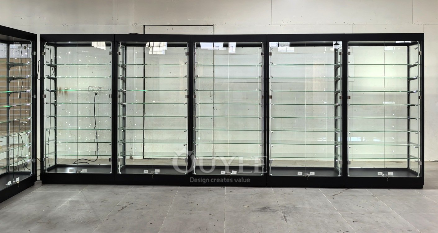 Modular Black Glass Display Cabinet Corner Run 03