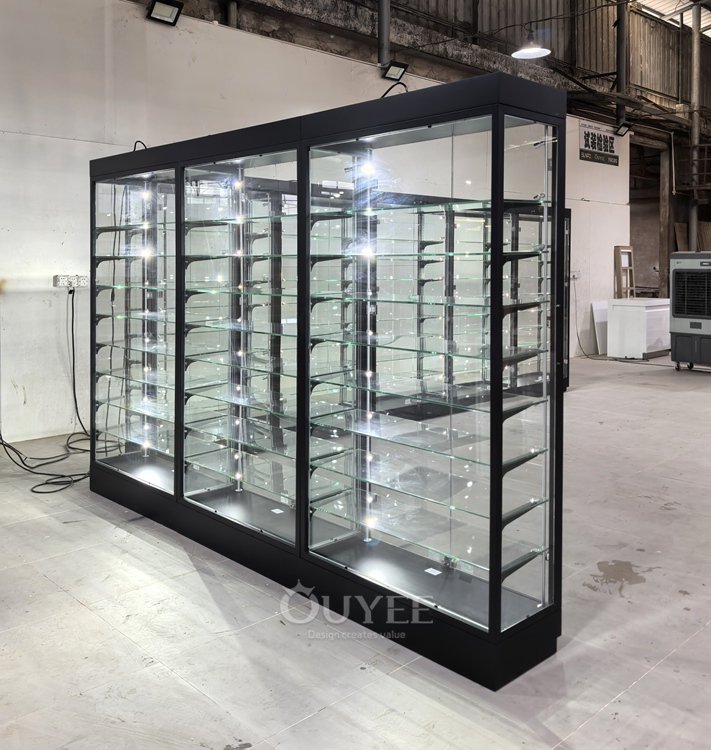 Modular Black Glass Display Cabinet Corner Run 04