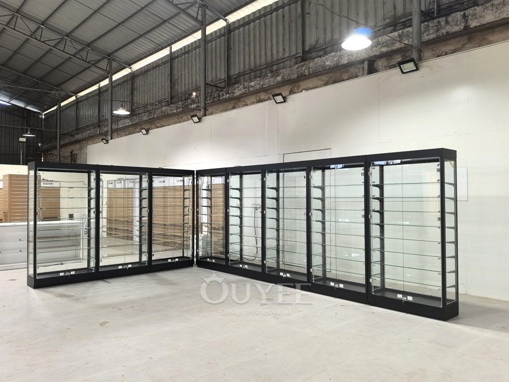 Modular Black Glass Display Cabinet Corner Run 05