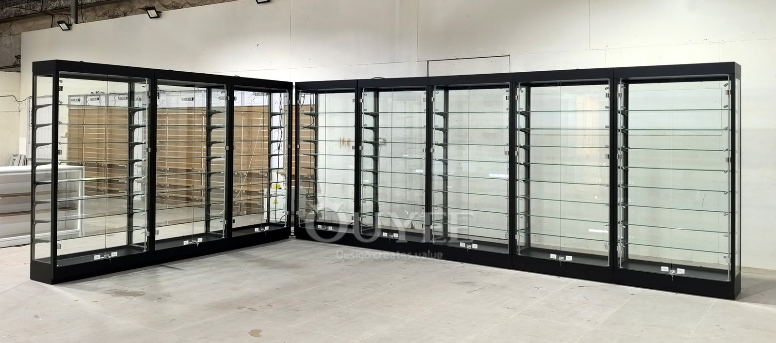 Modular Black Glass Display Cabinet Corner Run 06