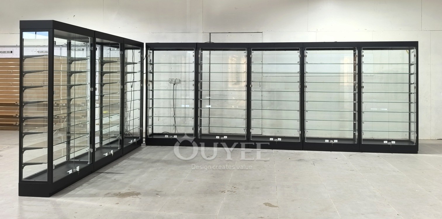 Modular Black Glass Display Cabinet Corner Run 07