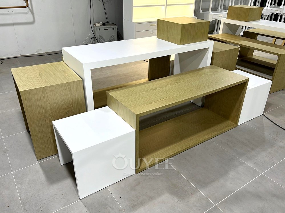 Natural Wood Nesting Retail Display Table Set 06