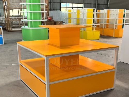 Orange Cube Retail Display Stand with Light Columns 01
