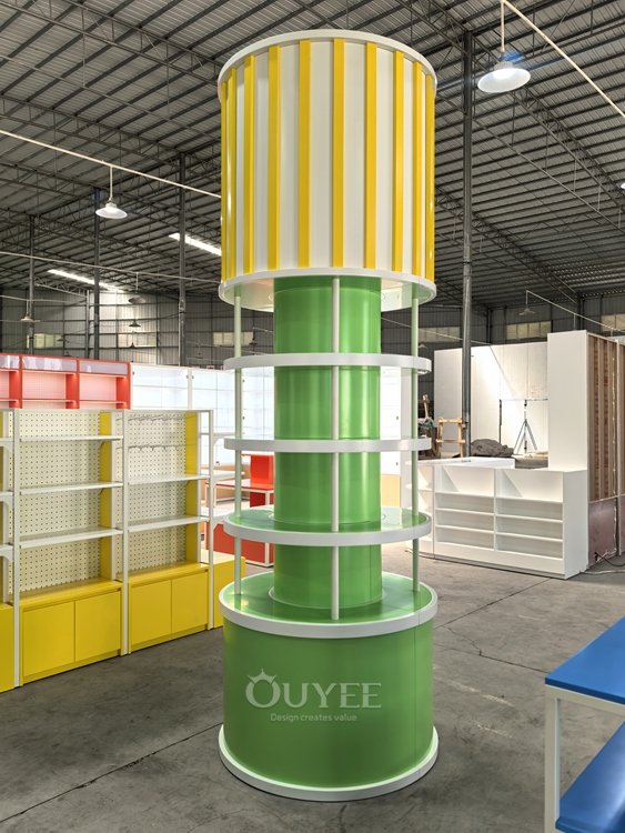 Orange Cube Retail Display Stand with Light Columns 02