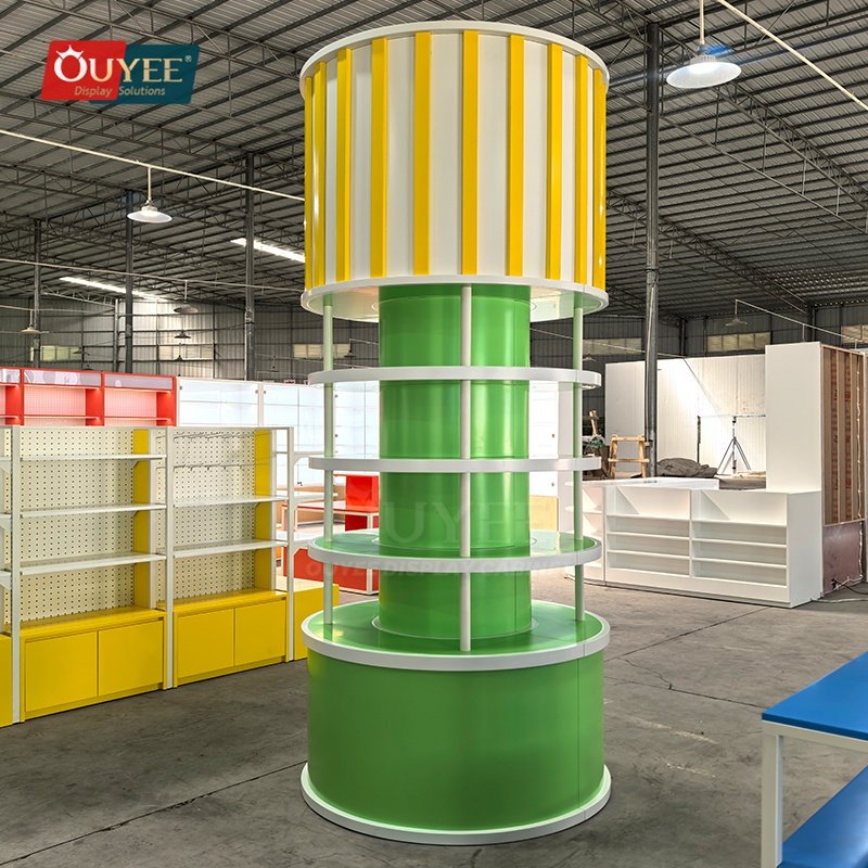 Orange Cube Retail Display Stand with Light Columns 02