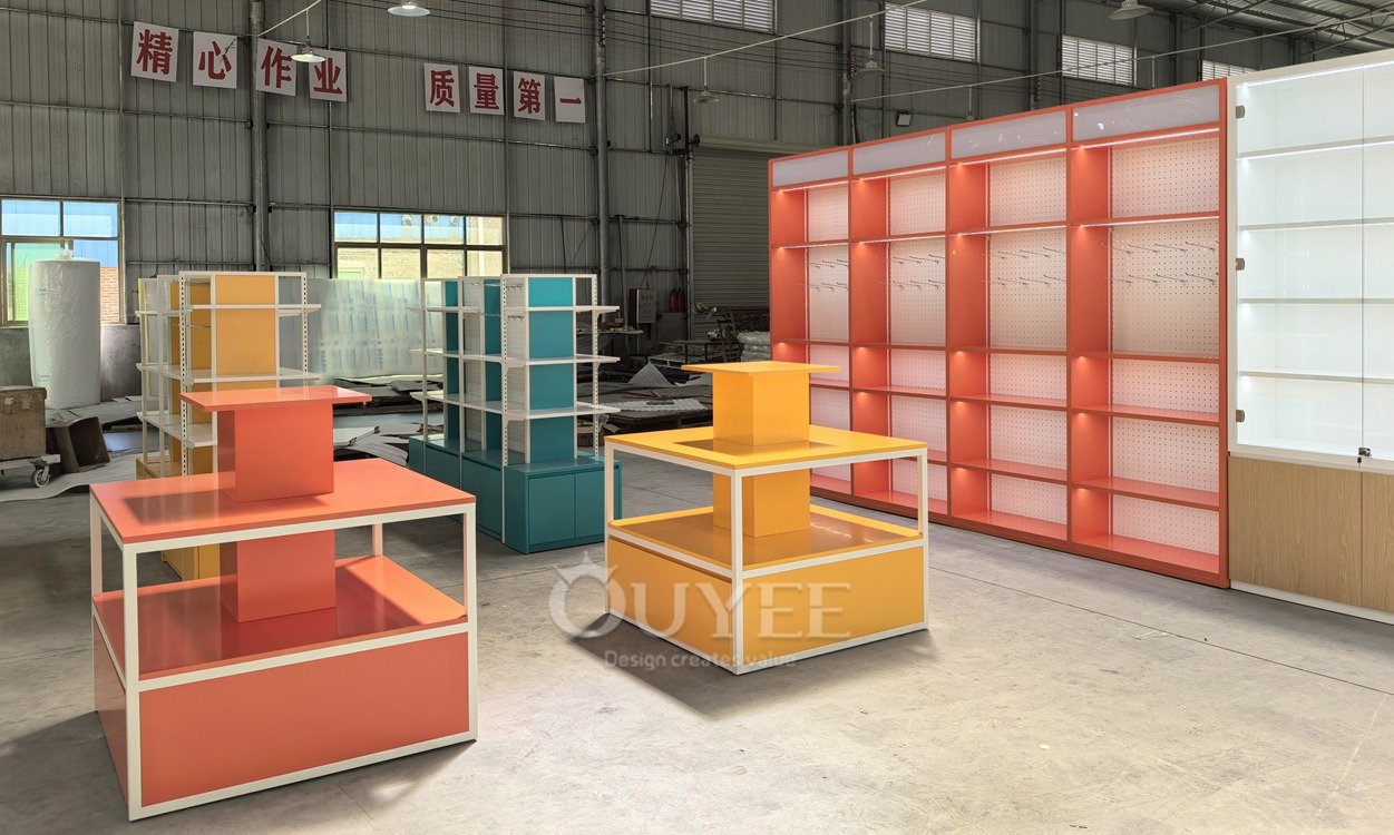 Orange Cube Retail Display Stand with Light Columns 04