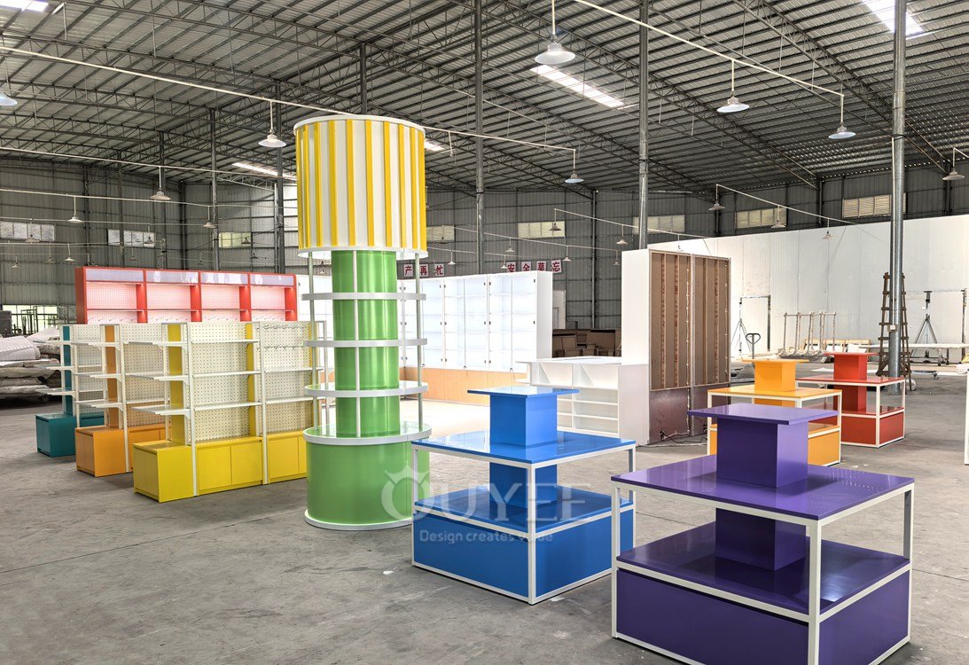 Orange Cube Retail Display Stand with Light Columns 05
