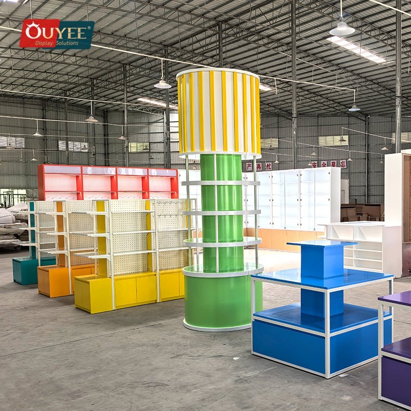 Orange Cube Retail Display Stand with Light Columns 05