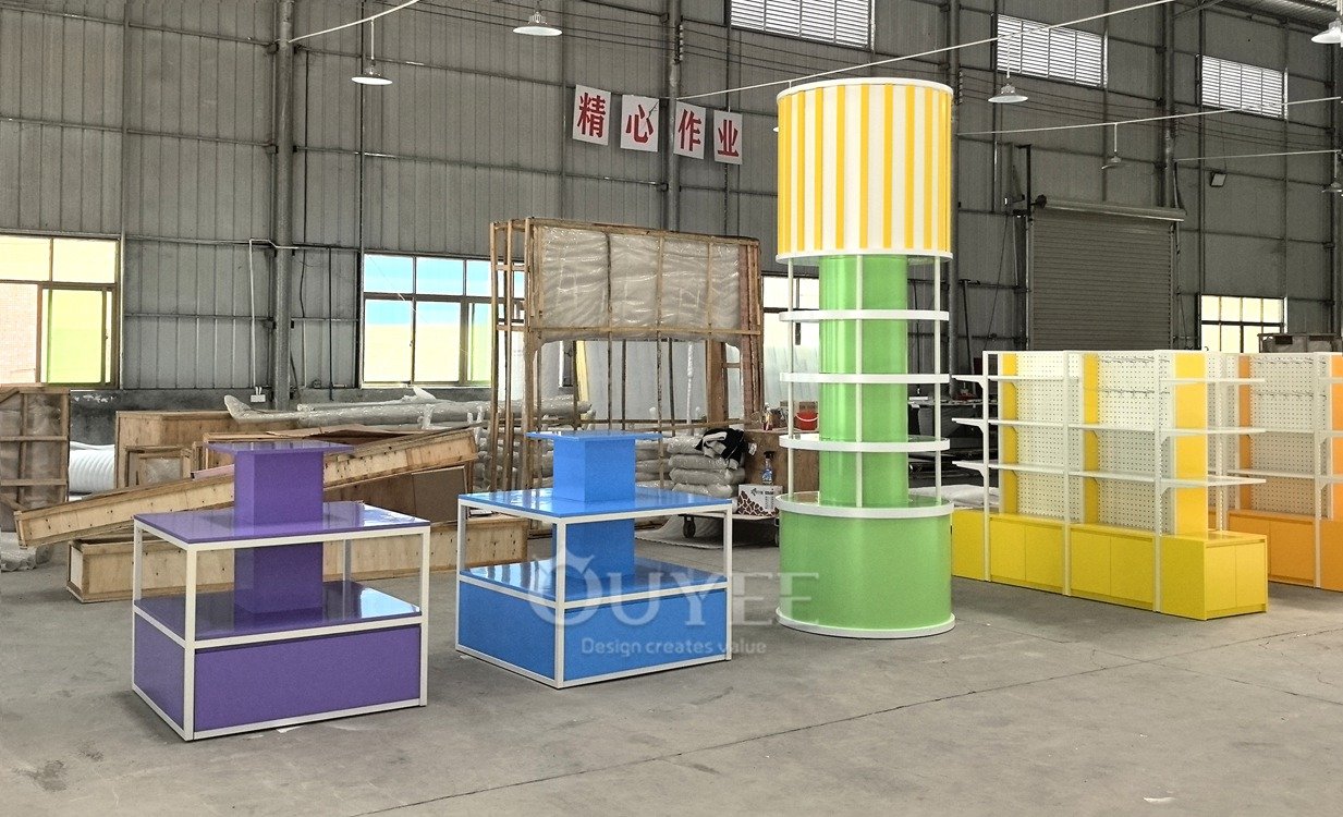 Orange Cube Retail Display Stand with Light Columns 07
