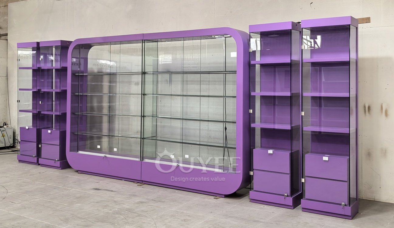 Purple Framed Wall Display Cabinet Showcase 01