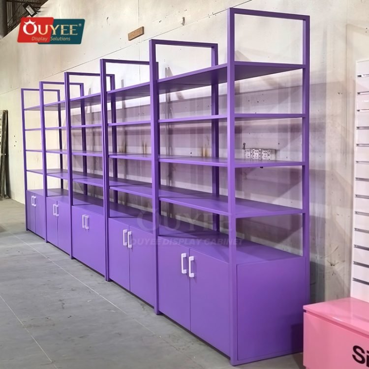Open Shelf Rack Design Purple Freestanding Open Shelf Display Rack | Custom Display Rack ...