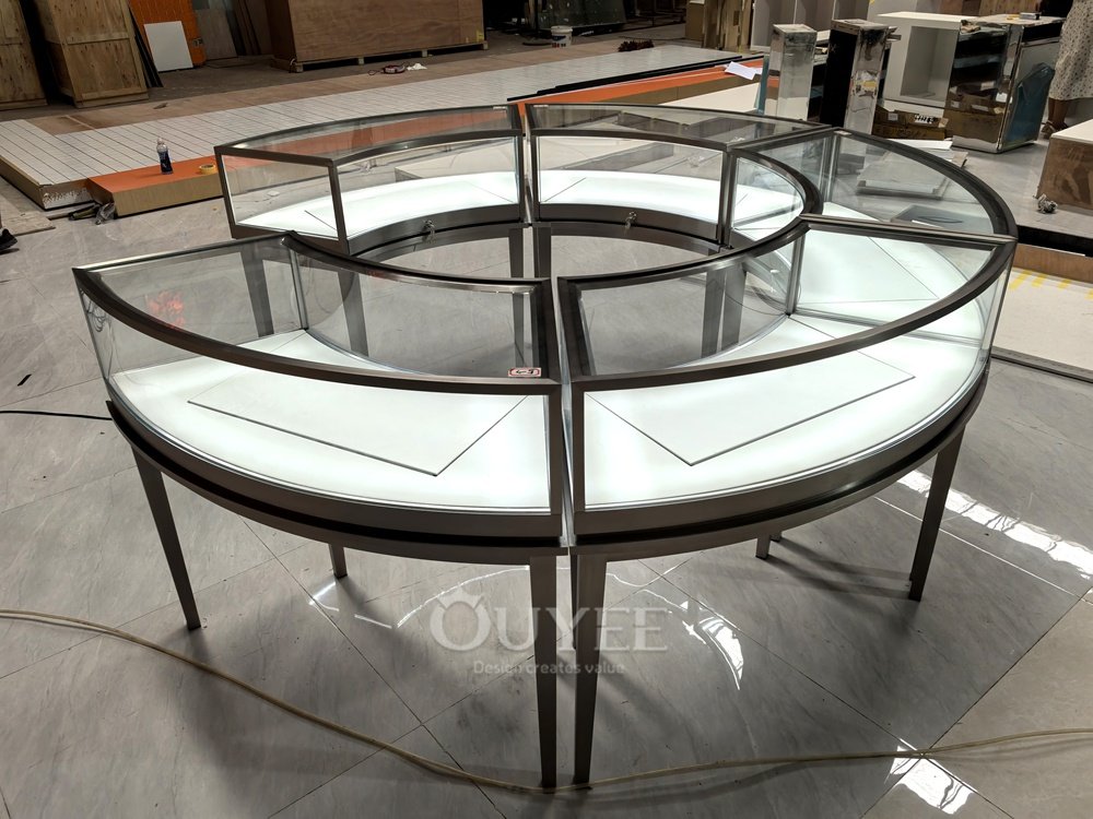 Round Tiered Glass Showcase Table with Black Metal Frame 01