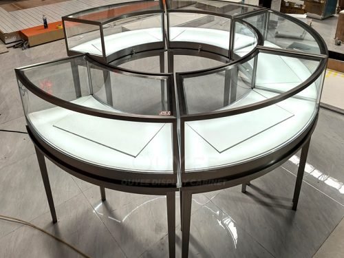 Round Tiered Glass Showcase Table with Black Metal Frame 01