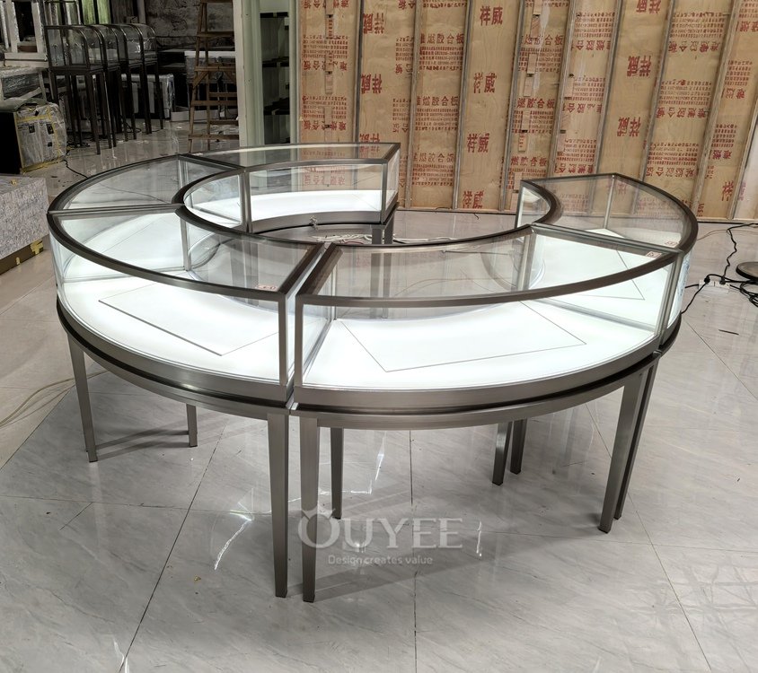 Round Tiered Glass Showcase Table with Black Metal Frame 02