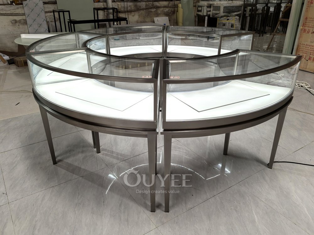 Round Tiered Glass Showcase Table with Black Metal Frame 03