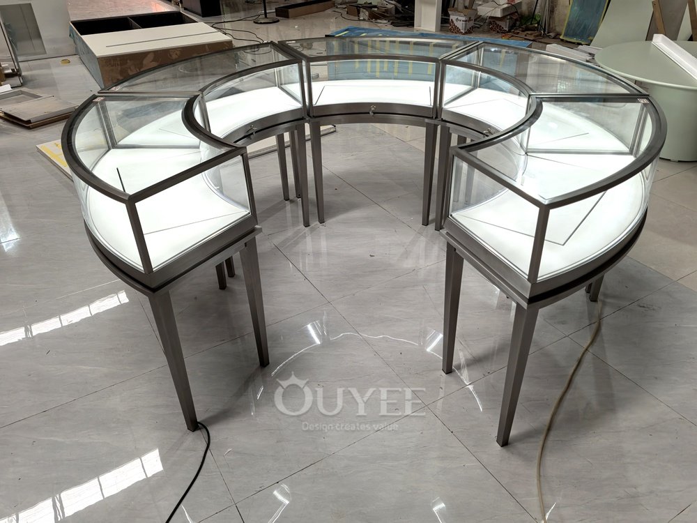 Round Tiered Glass Showcase Table with Black Metal Frame 04