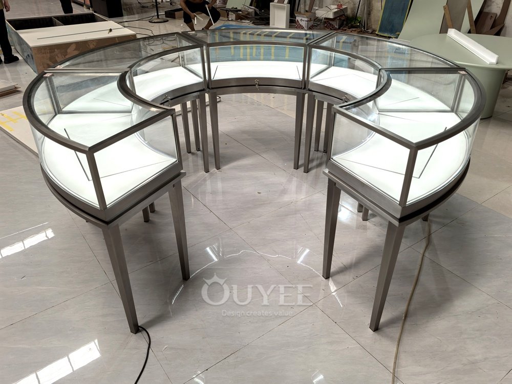 Round Tiered Glass Showcase Table with Black Metal Frame 07