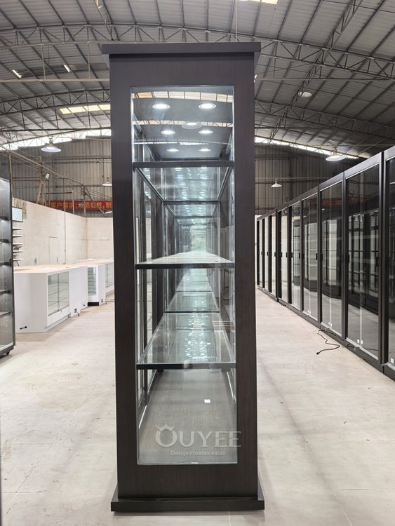 Tall Slim Glass Tower Display Cabinet with LED Lighting 01