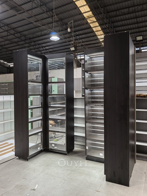 Tall Slim Glass Tower Display Cabinet with LED Lighting 02