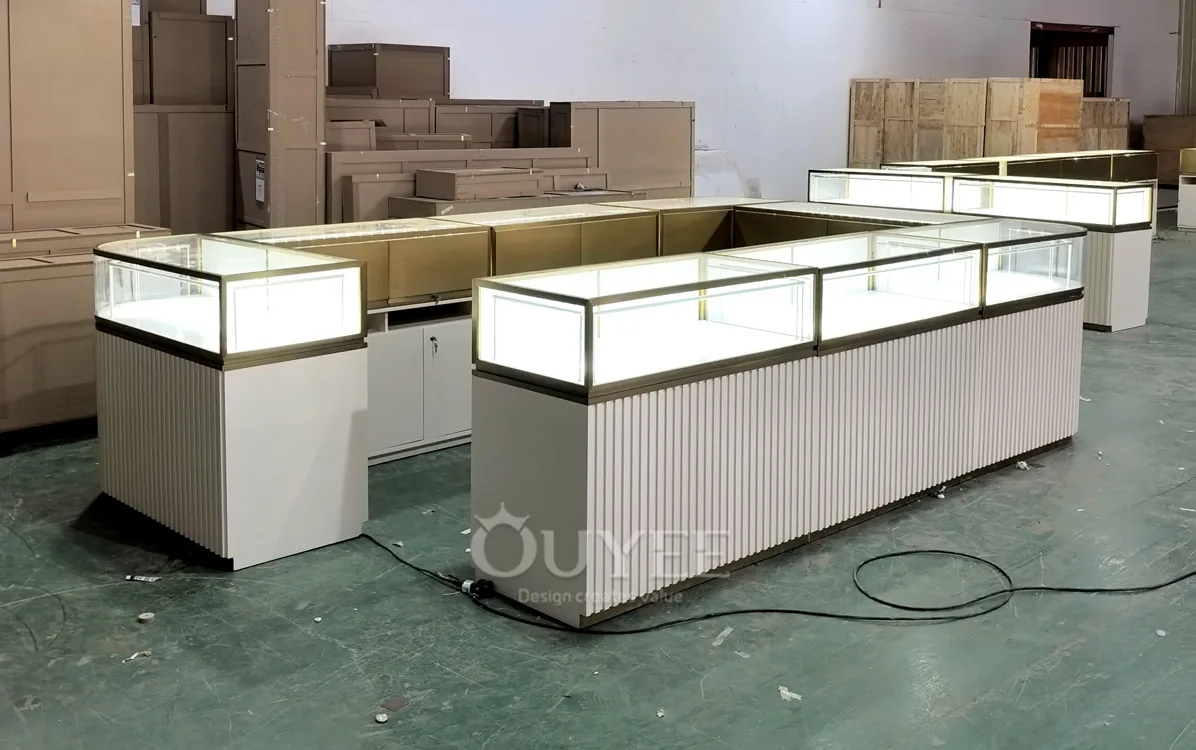 Vape Store Glass Showcase Counter with Backwall Display Shelves 03