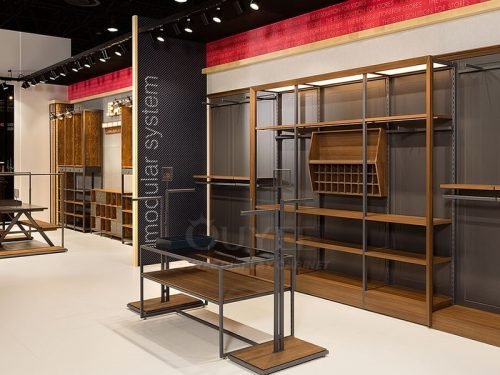 Walnut Apparel Wall Display Rack System 01