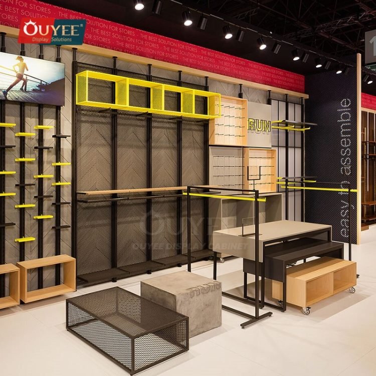 Walnut Apparel Wall Display Rack System | Custom Display Rack Manufacturer
