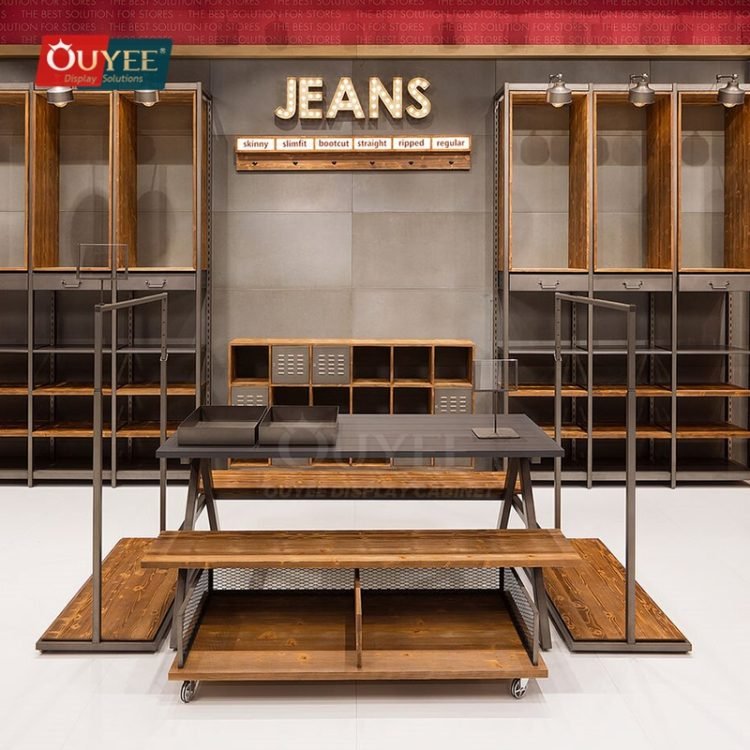Walnut Apparel Wall Display Rack System | Custom Display Rack Manufacturer