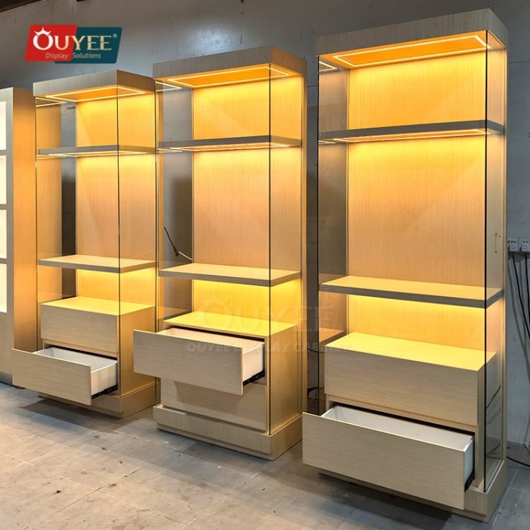 Led Panel Drawer Warm LED Wood Display Cabinet with Drawers | Jewelry Display Cabinet ...