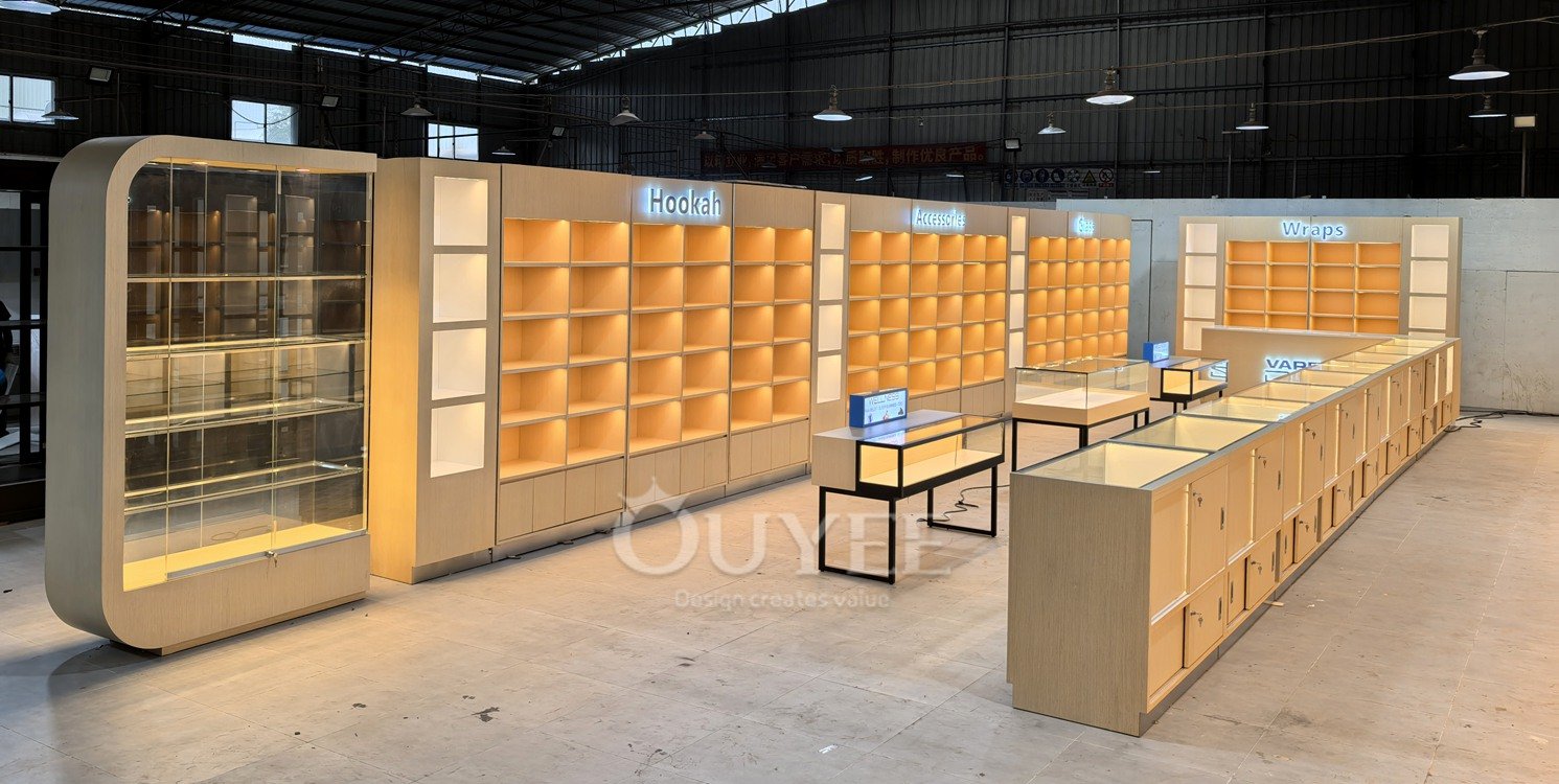 Warm LED Wood Display Cabinet with Drawers 02