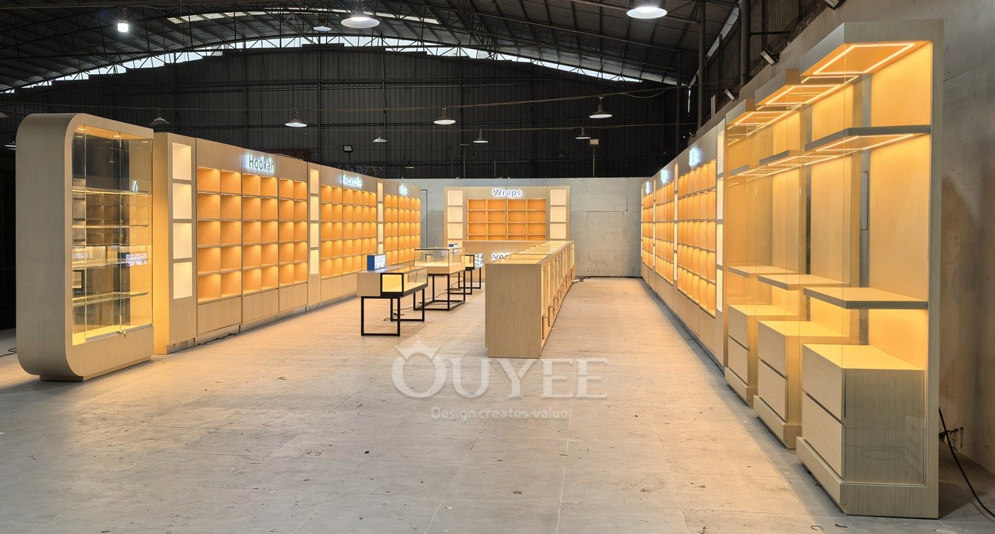 Warm LED Wood Display Cabinet with Drawers 03