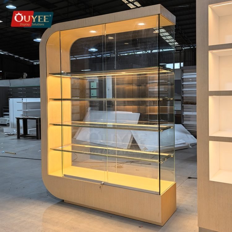 Wood Led Display Warm LED Wood Display Cabinet with Drawers | Jewelry Display Cabinet ...