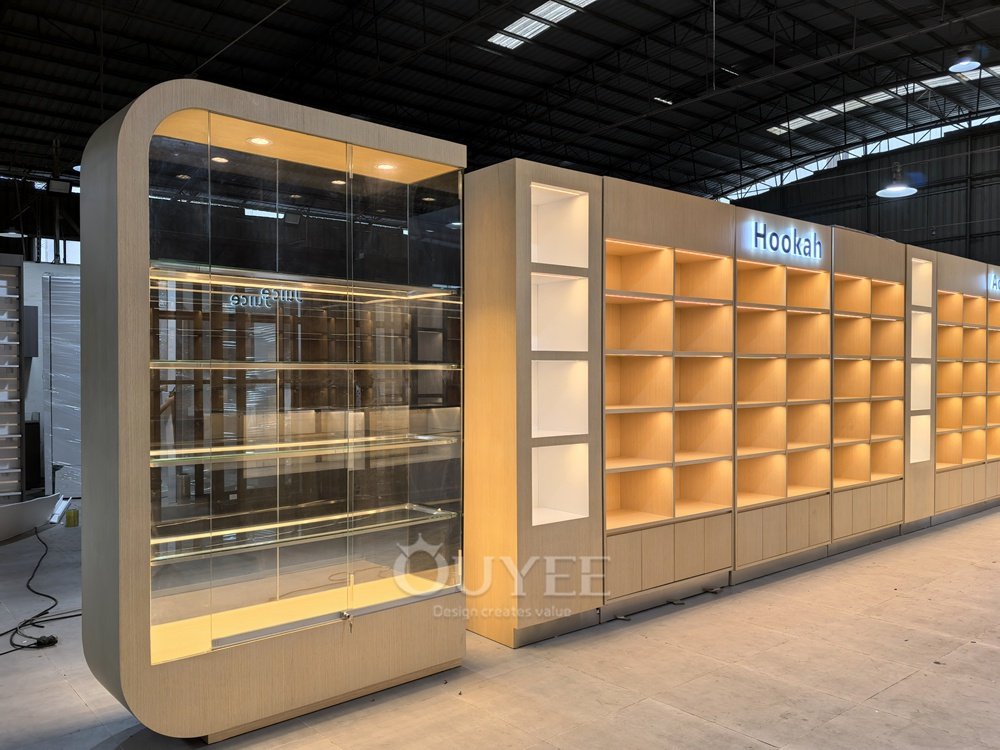 Warm LED Wood Display Cabinet with Drawers 06