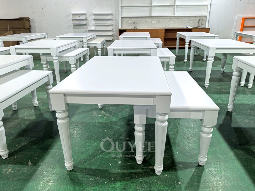 White Classic Retail Display Table with Turned Legs 02