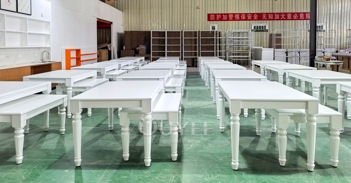 White Classic Retail Display Table with Turned Legs 04