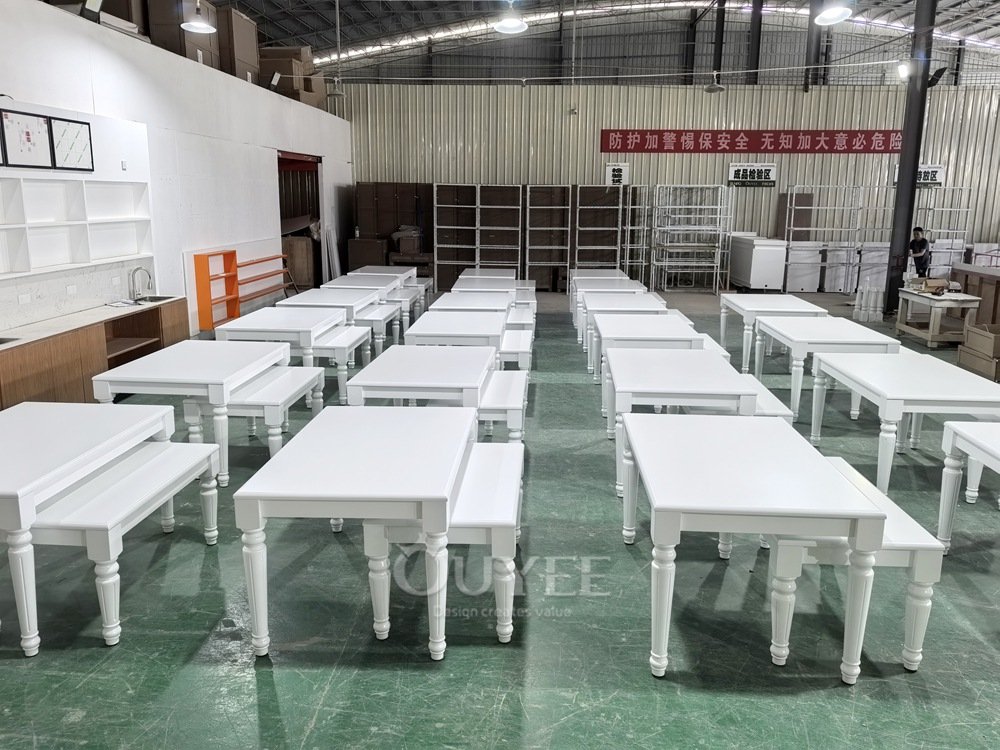 White Classic Retail Display Table with Turned Legs 05