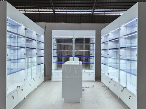 White Double-Sided Display Cabinet Store Layout 01