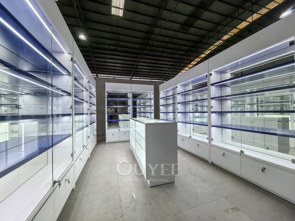 White Double-Sided Display Cabinet Store Layout 02