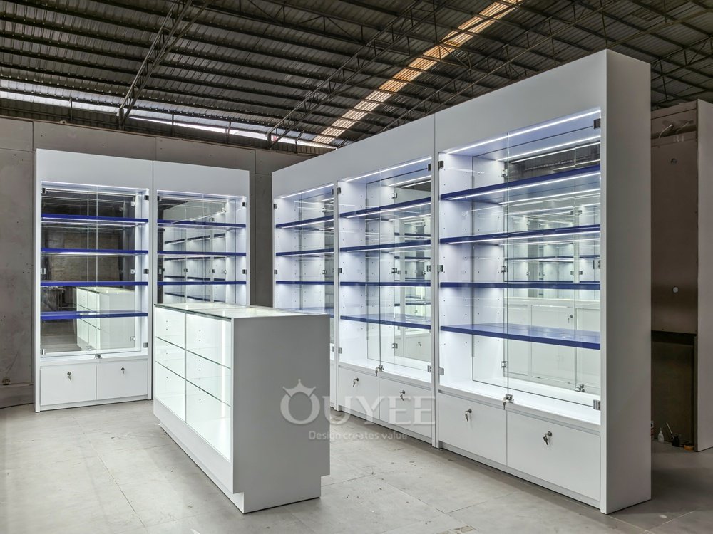 White Double-Sided Display Cabinet Store Layout 03