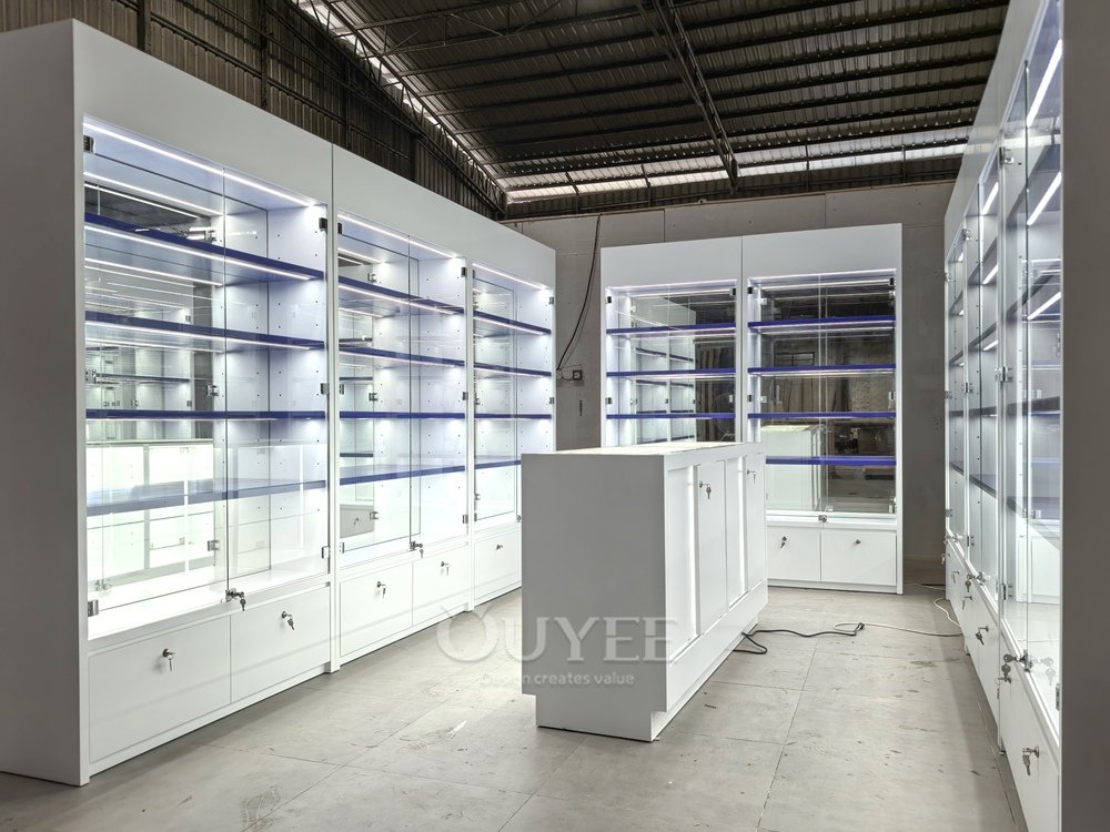 White Double-Sided Display Cabinet Store Layout 04