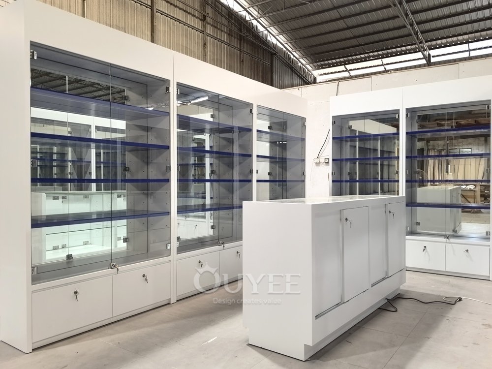 White Double-Sided Display Cabinet Store Layout 06