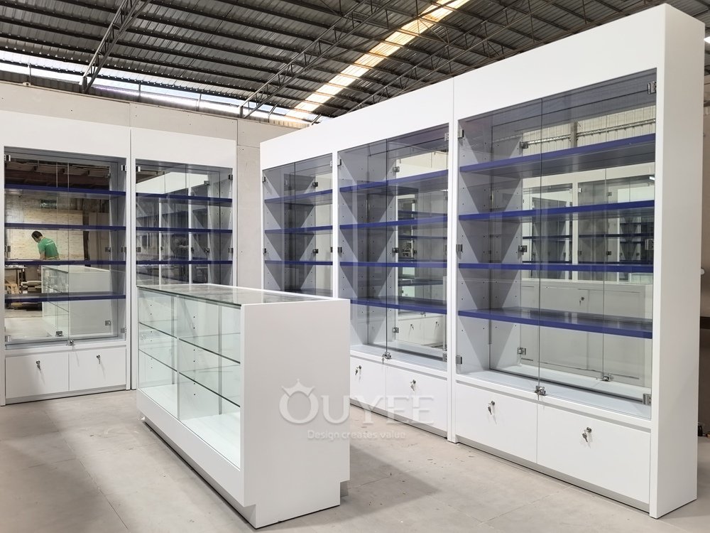 White Double-Sided Display Cabinet Store Layout 07