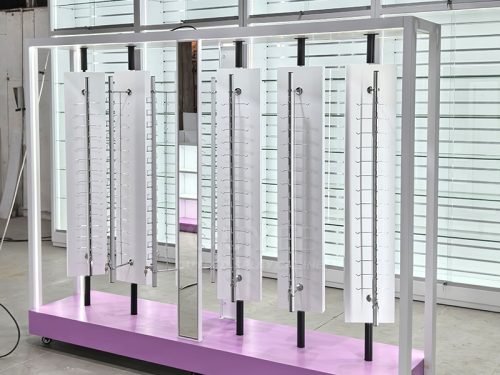 White Freestanding Slatwall Display Stand Tower 01