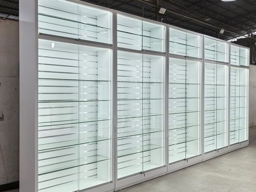 White Illuminated Glass Wall Display Cabinet 01