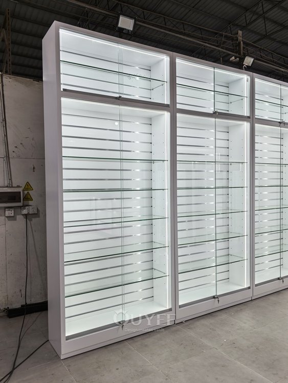 White Illuminated Glass Wall Display Cabinet 02