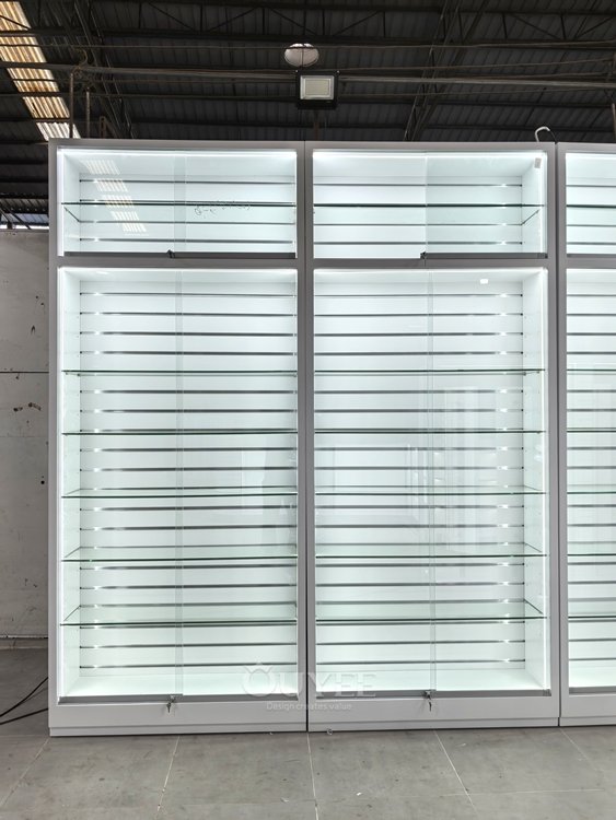 White Illuminated Glass Wall Display Cabinet 03