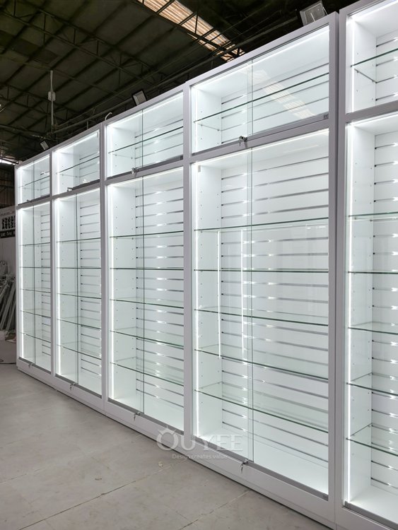 White Illuminated Glass Wall Display Cabinet 04