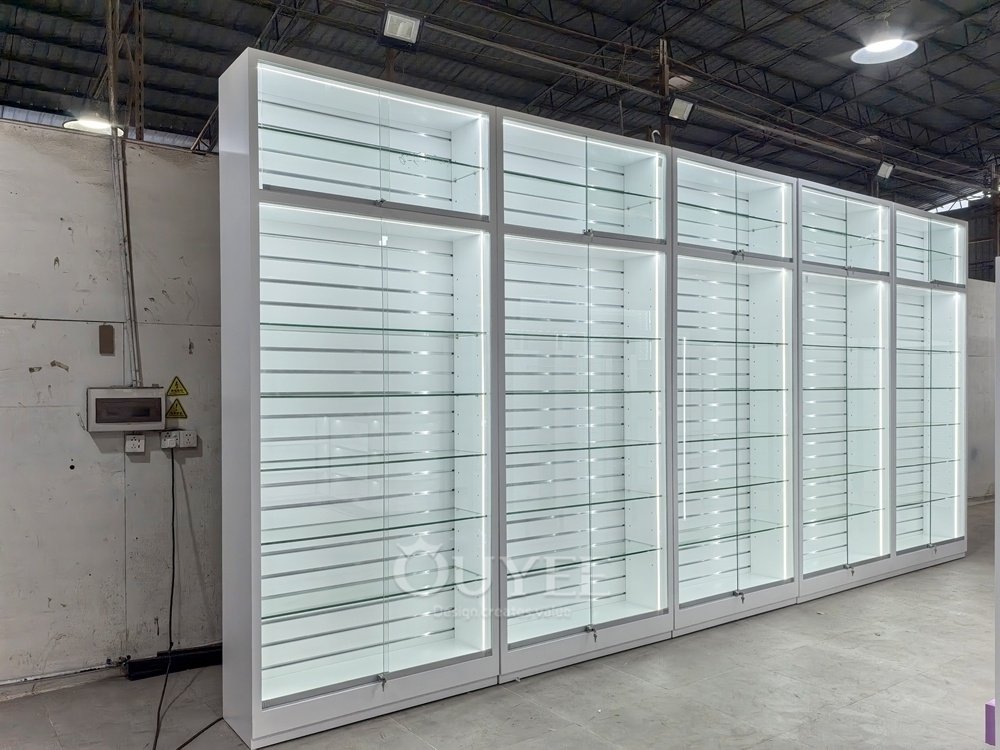 White Illuminated Glass Wall Display Cabinet 05