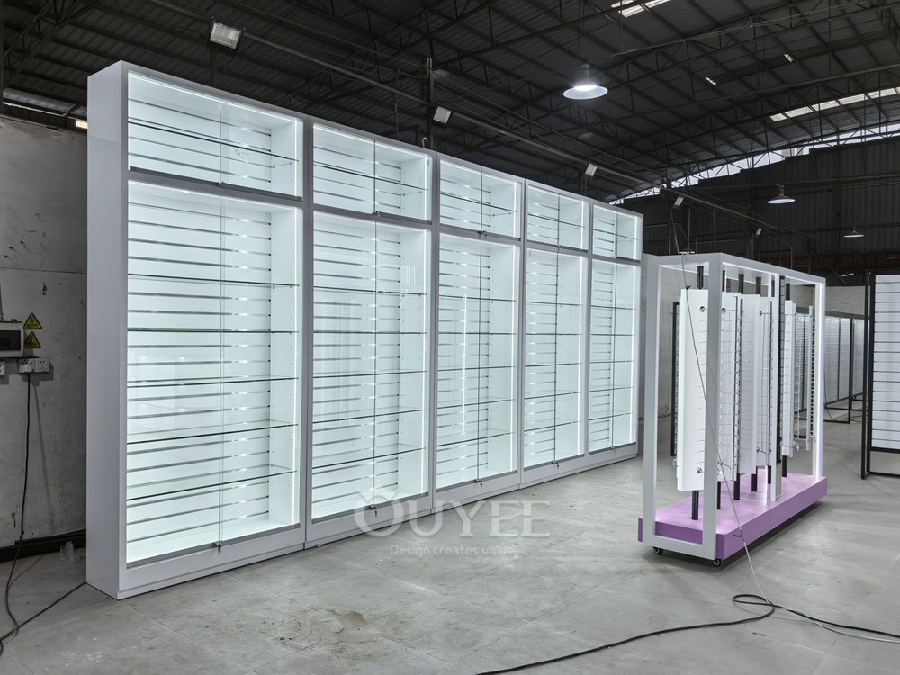 White Illuminated Glass Wall Display Cabinet 07