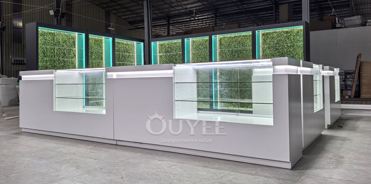 White Island Display Cabinet Counter with Lighted Glass Showcases 01