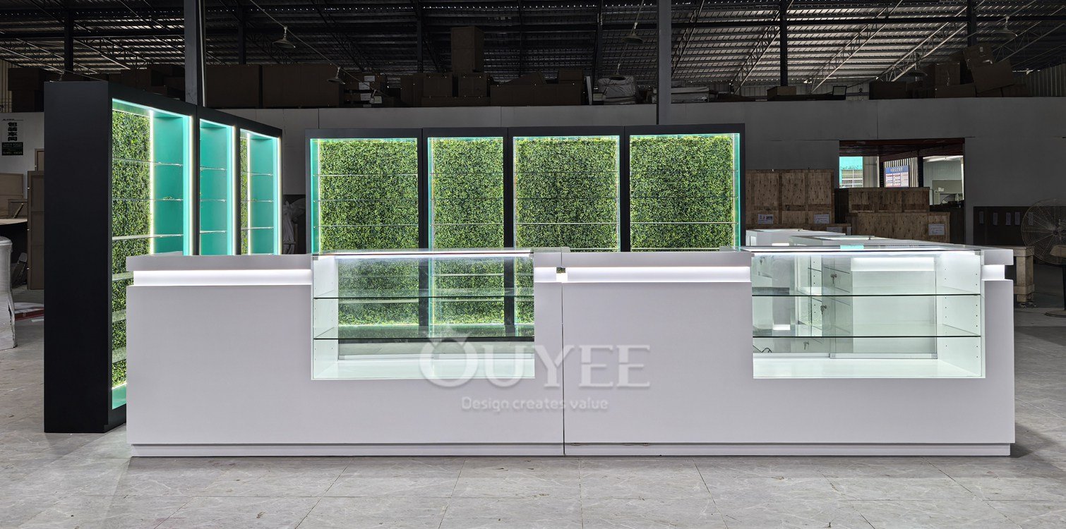 White Island Display Cabinet Counter with Lighted Glass Showcases 02